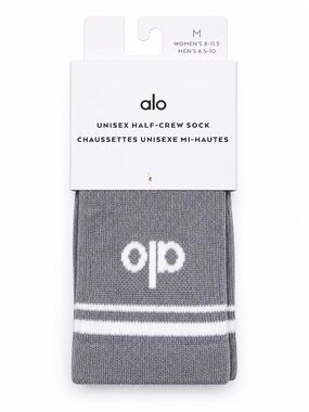Alo Yoga Gray Half Crew Socks M Unisex Athletic Heather White Crew NWOT